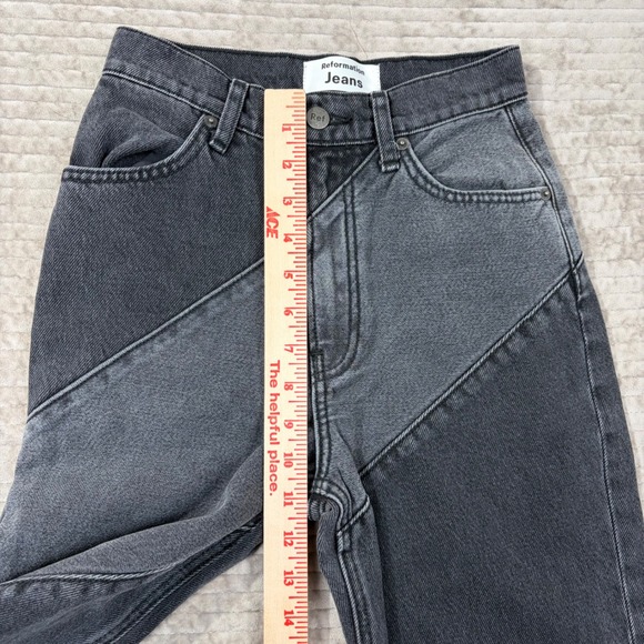Reformation Bowie Jean Patchwork Grey Wash Denim Straight Leg Jeans Size 23 - Picture 2 of 10